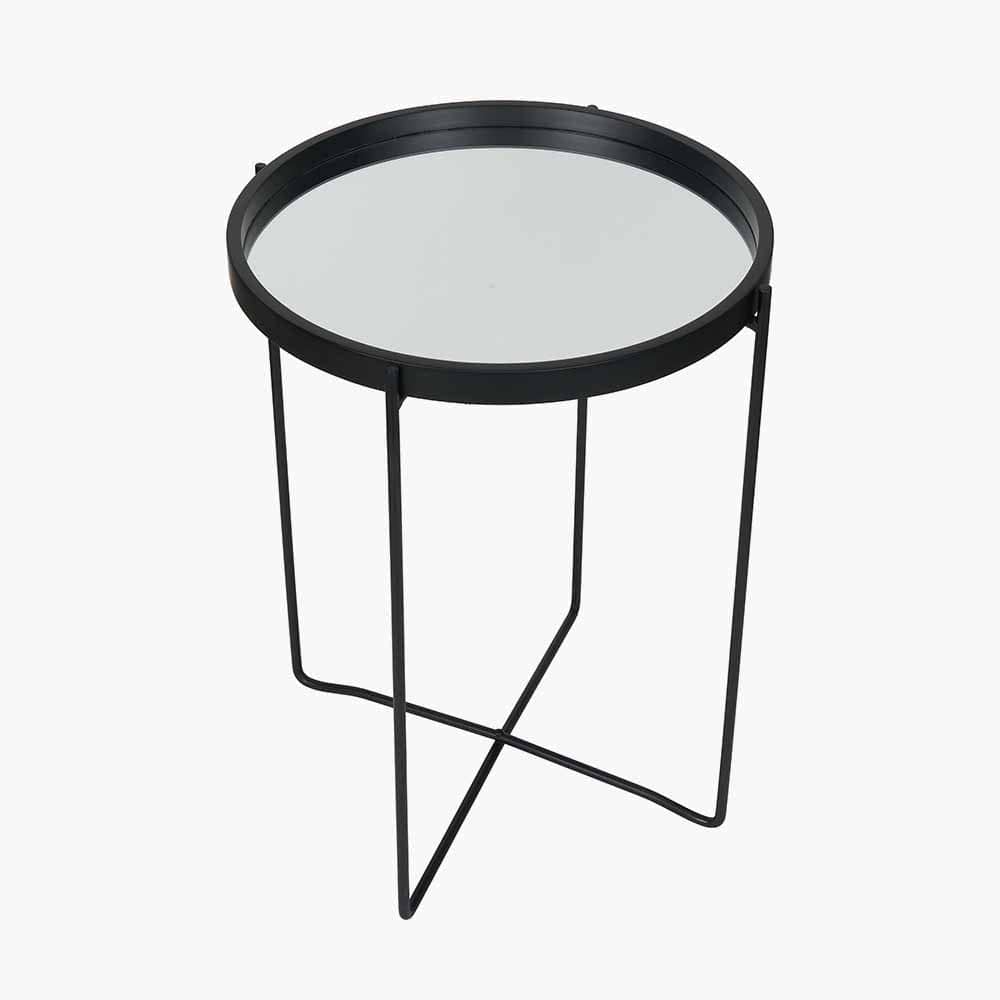 Voss Mirrored Glass and Black Wood Veneer Side Table.