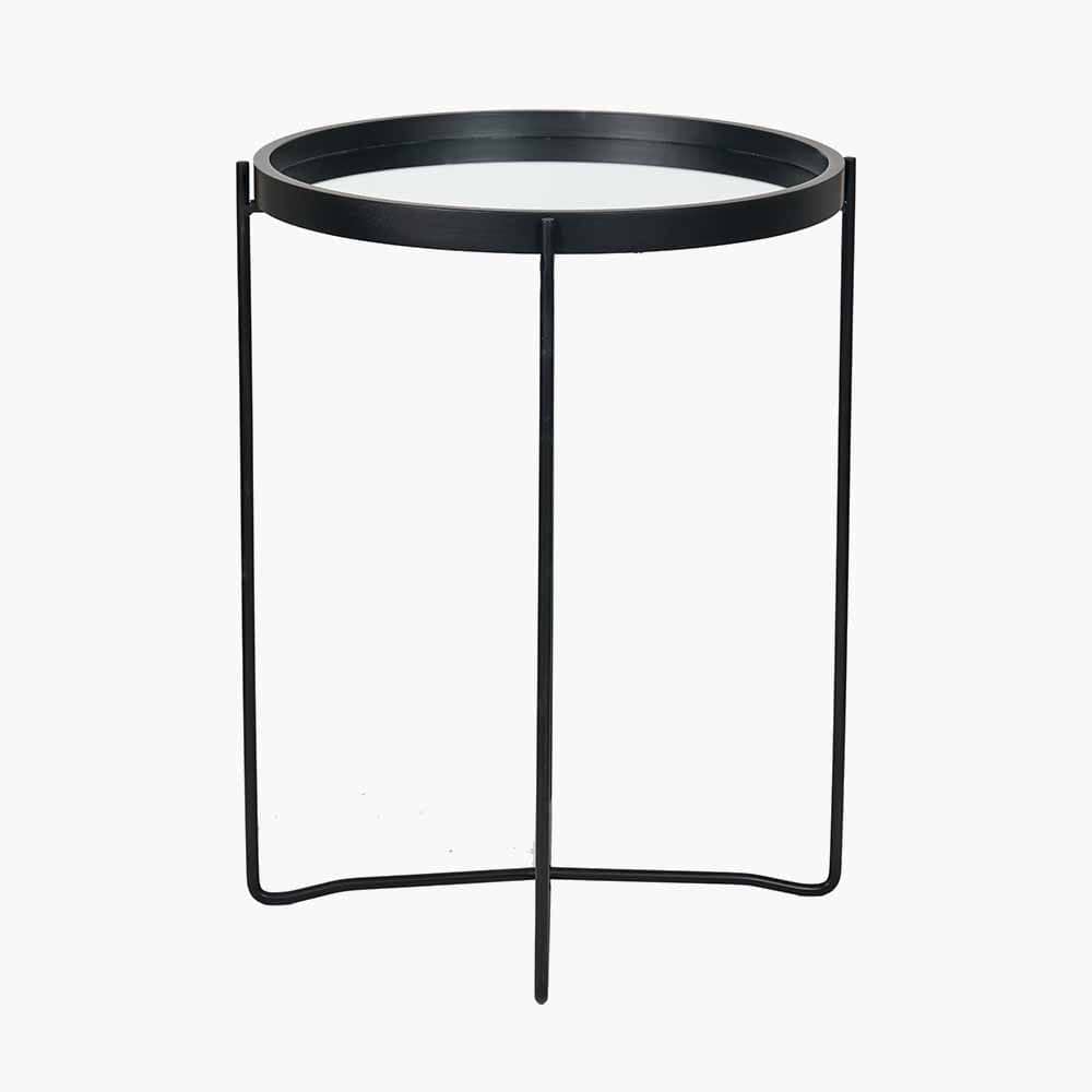 Voss Mirrored Glass and Black Wood Veneer Side Table.