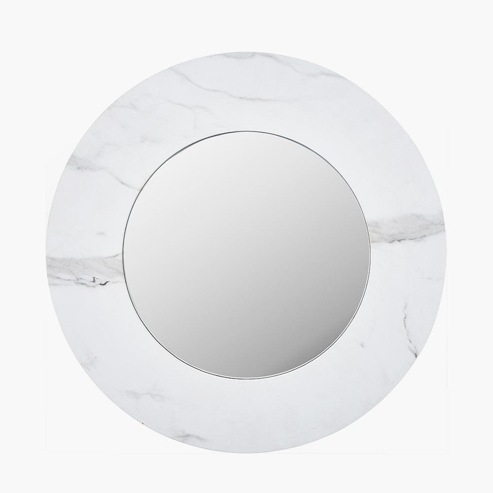 White Marble Effect Wood Veneer Round Wall Mirror.