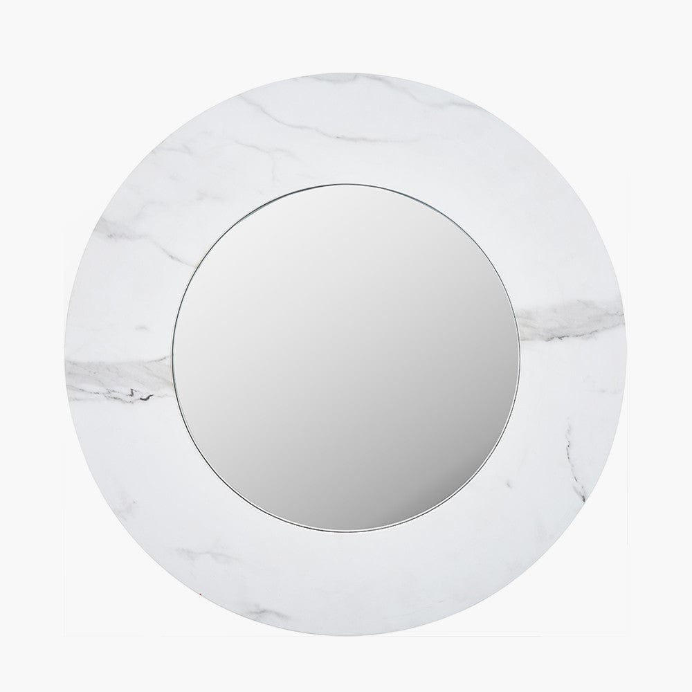 Pacific Lifestyle Living White Marble Effect Wood Veneer Round Wall Mirror House of Isabella UK