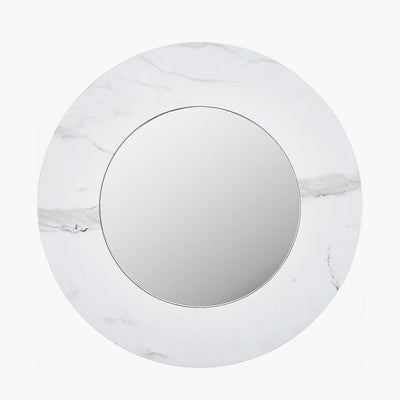 Pacific Lifestyle Living White Marble Effect Wood Veneer Round Wall Mirror House of Isabella UK