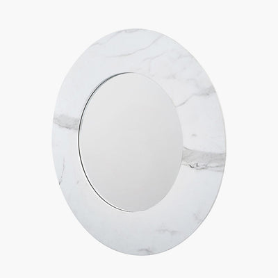 Pacific Lifestyle Living White Marble Effect Wood Veneer Round Wall Mirror House of Isabella UK