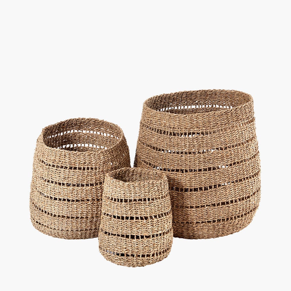 Woven Natural Seagrass S/3 Round Baskets.