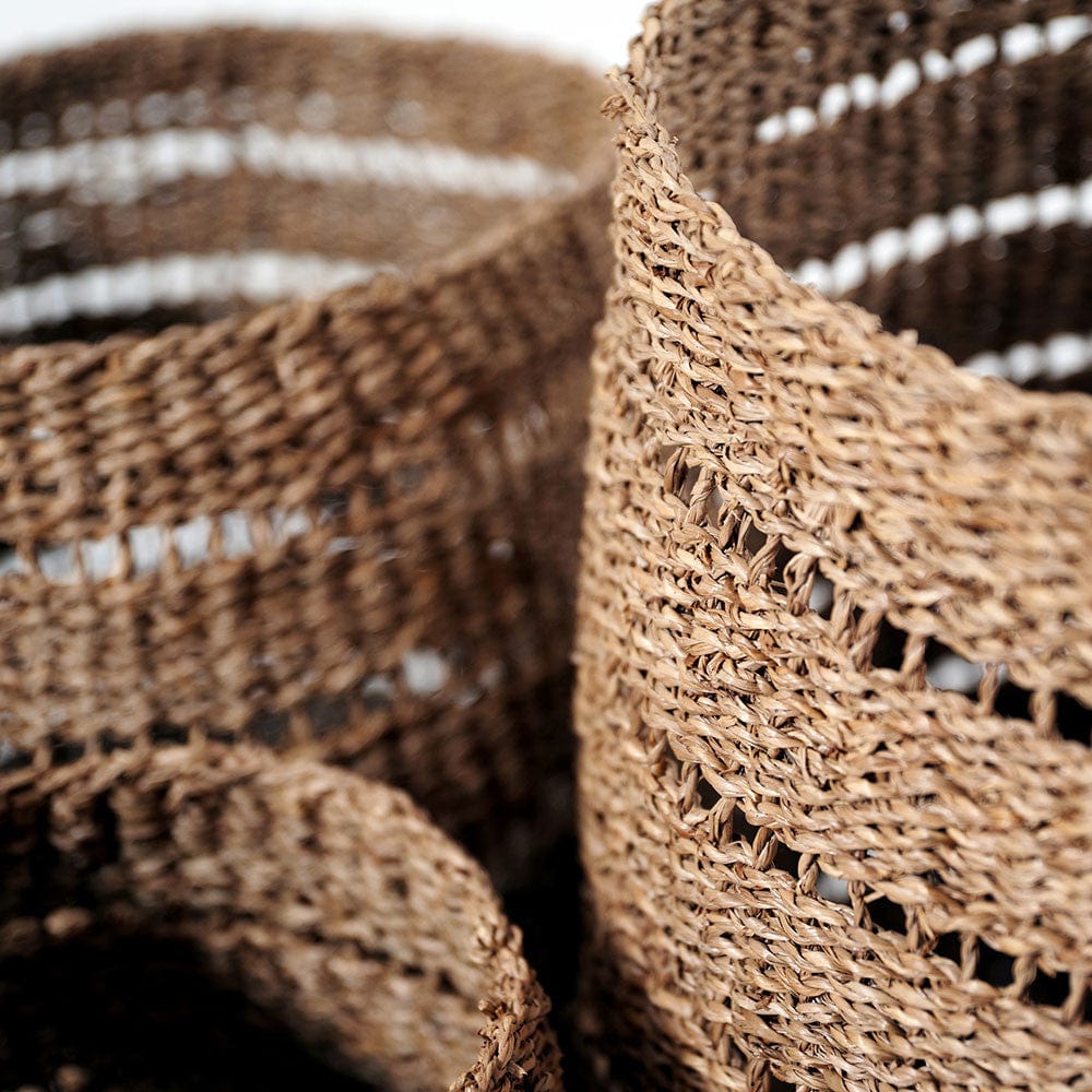 Woven Natural Seagrass S/3 Round Baskets.