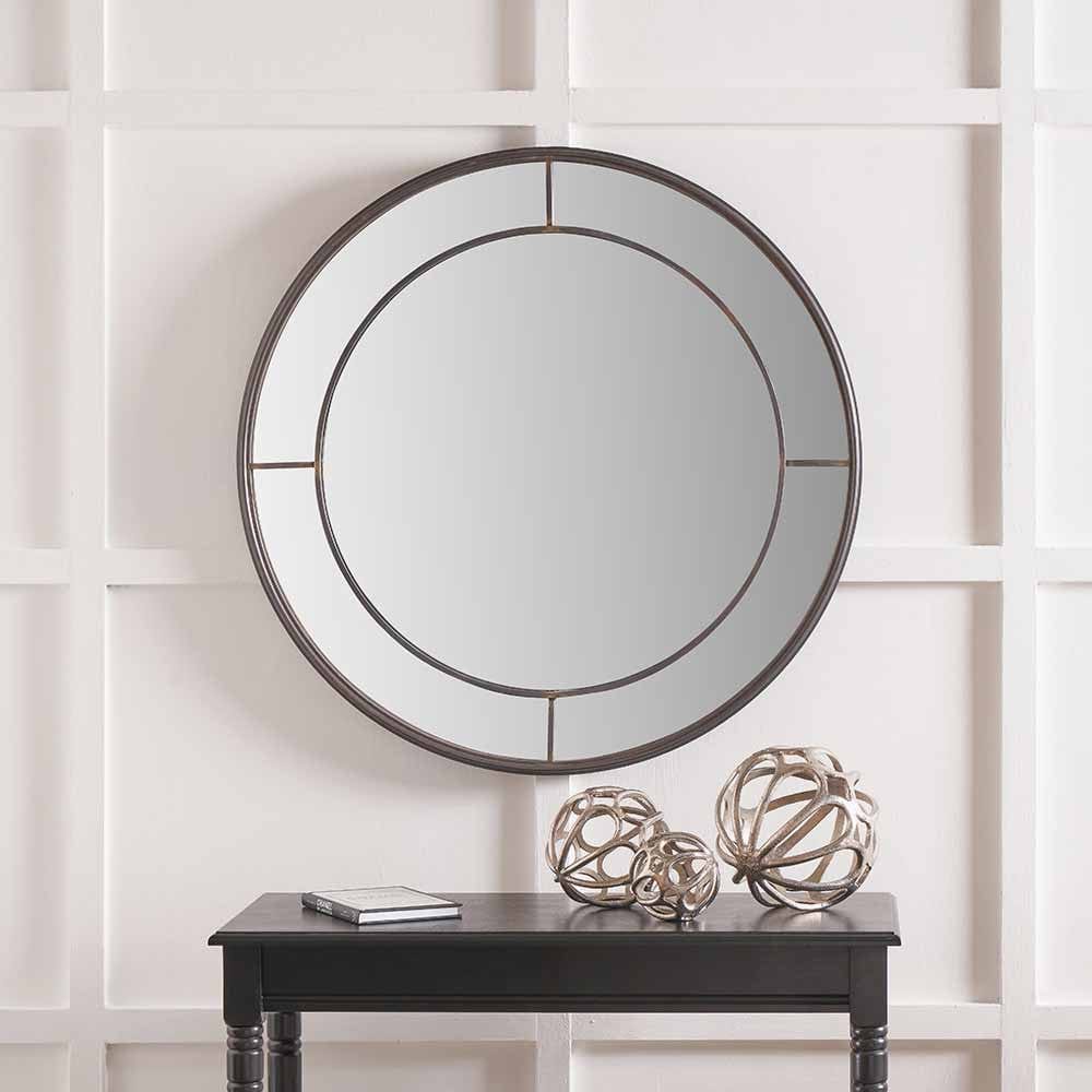 Antique Bronze Metal Round Wall Mirror.