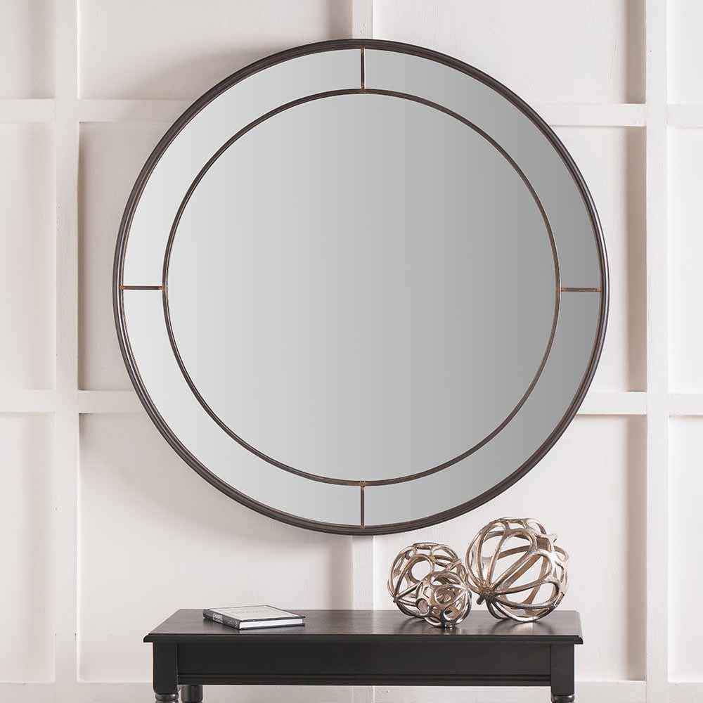Antique Bronze Metal Round Wall Mirror Large.