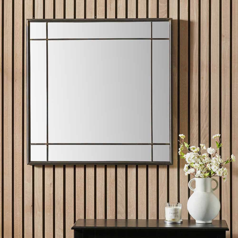 Antique Bronze Metal Square Wall Mirror.