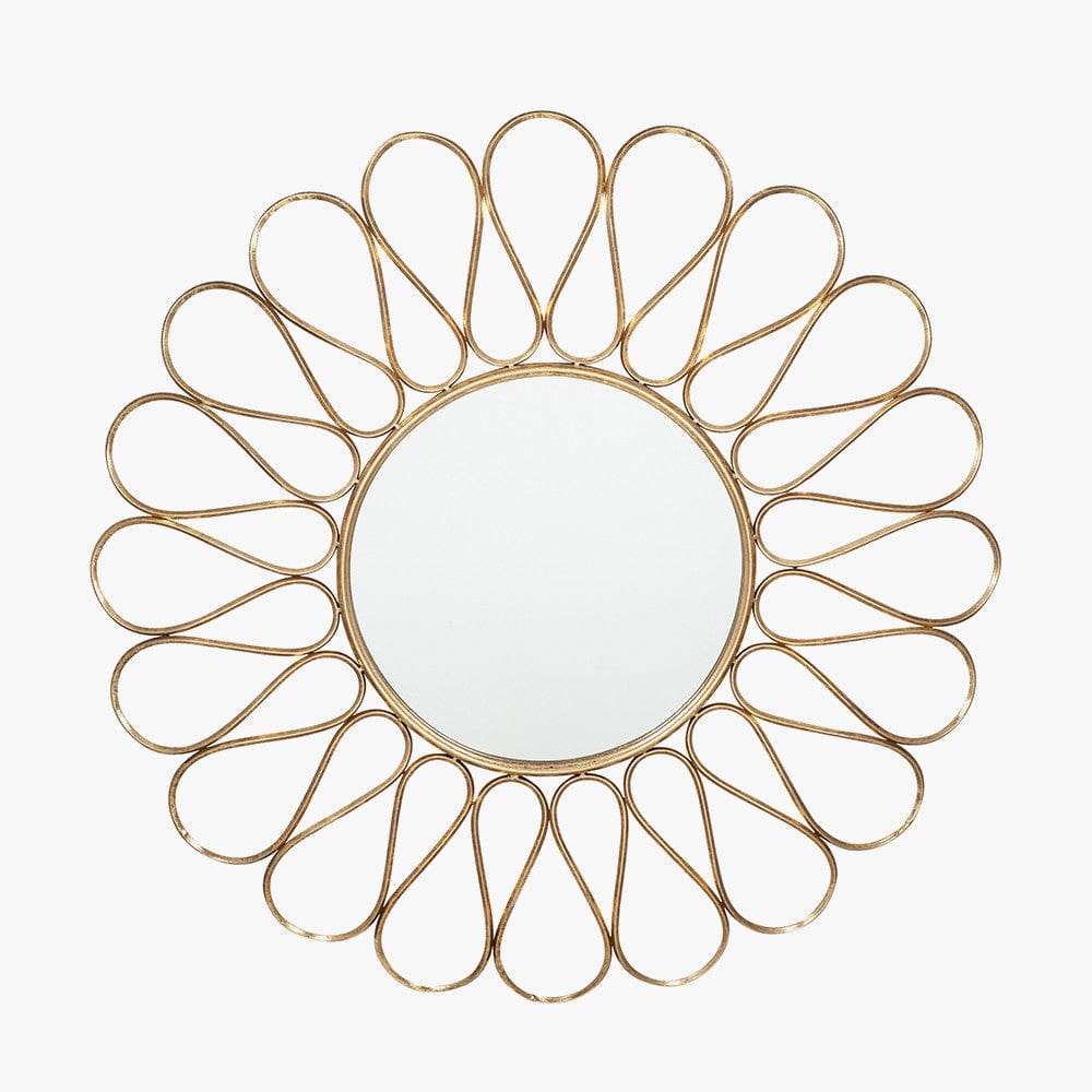 Antique Gold Metal Petal Design Round Wall Mirror.