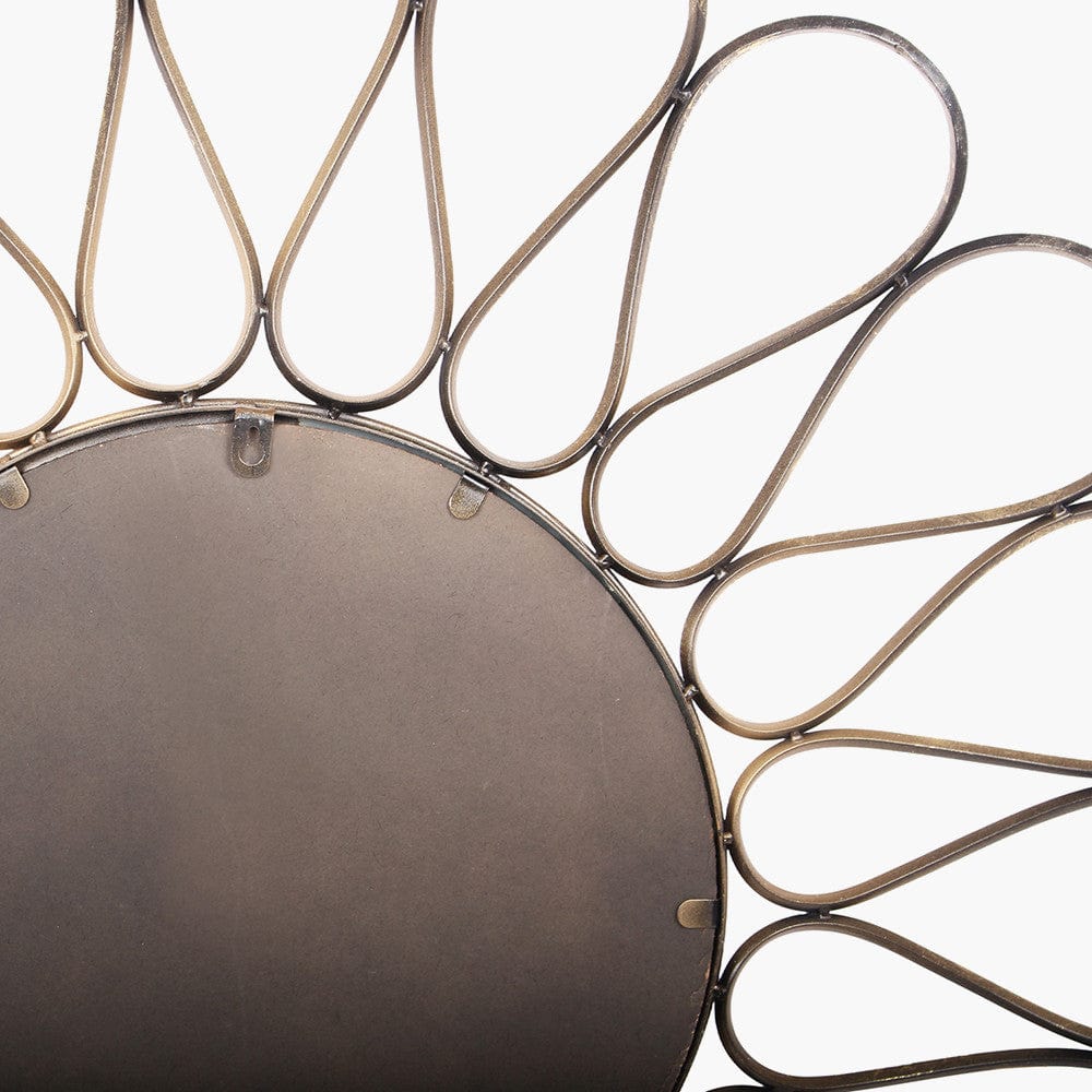 Antique Gold Metal Petal Design Round Wall Mirror.