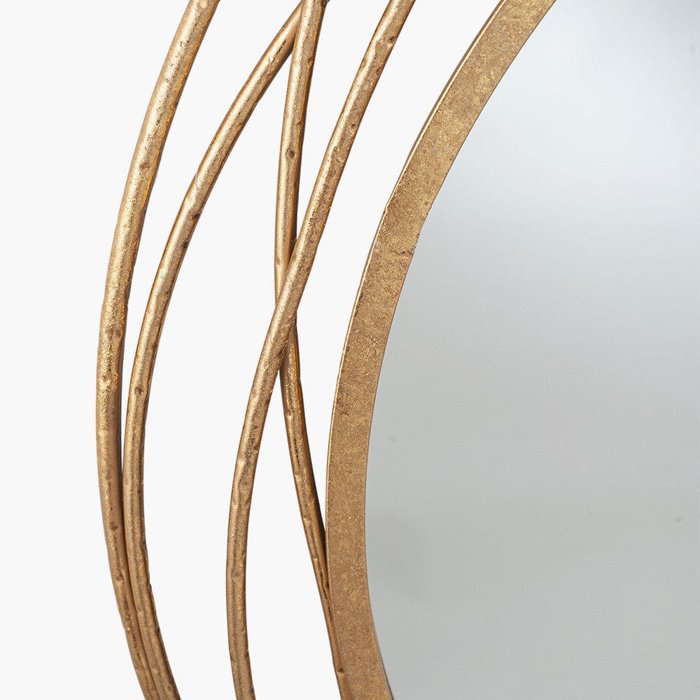 Antique Gold Metal Swirl Round Wall Mirror.