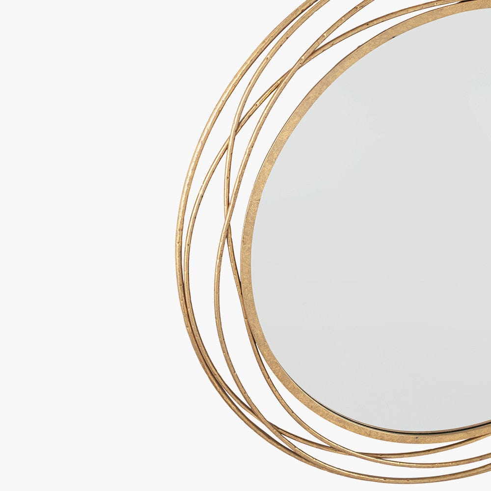 Antique Gold Metal Swirl Round Wall Mirror.