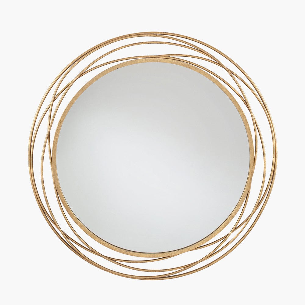 Antique Gold Metal Swirl Round Wall Mirror.