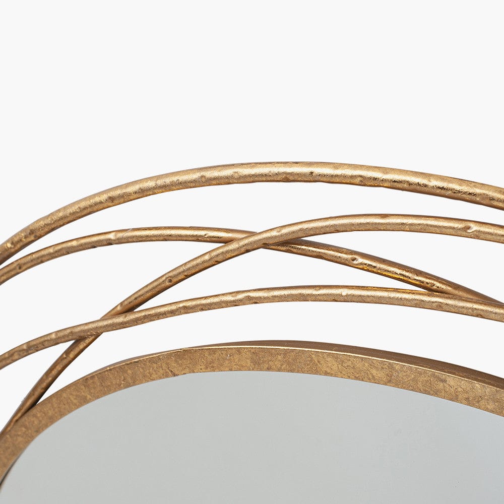 Antique Gold Metal Swirl Round Wall Mirror.