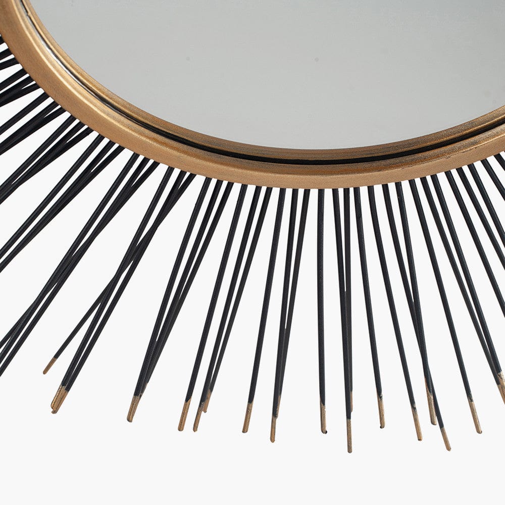 Black and Gold Metal Starburst Design Round Wall Mirror.