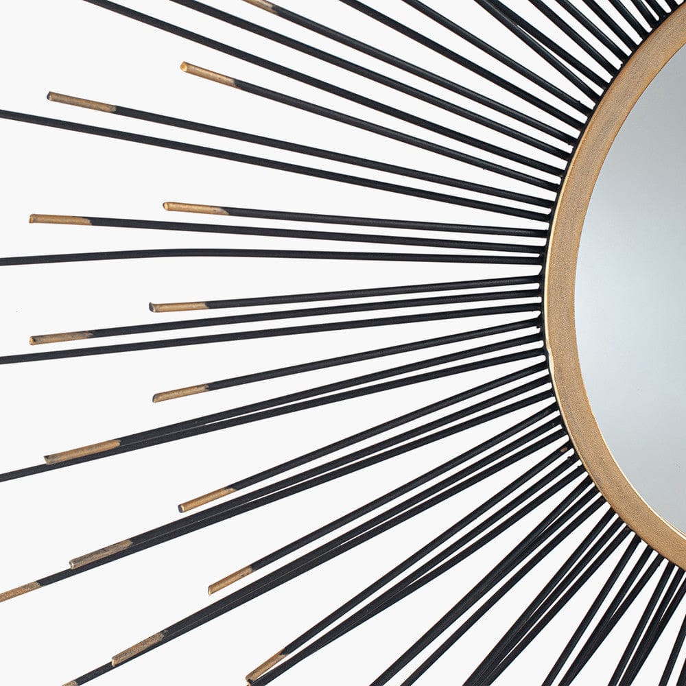 Black and Gold Metal Starburst Design Round Wall Mirror.