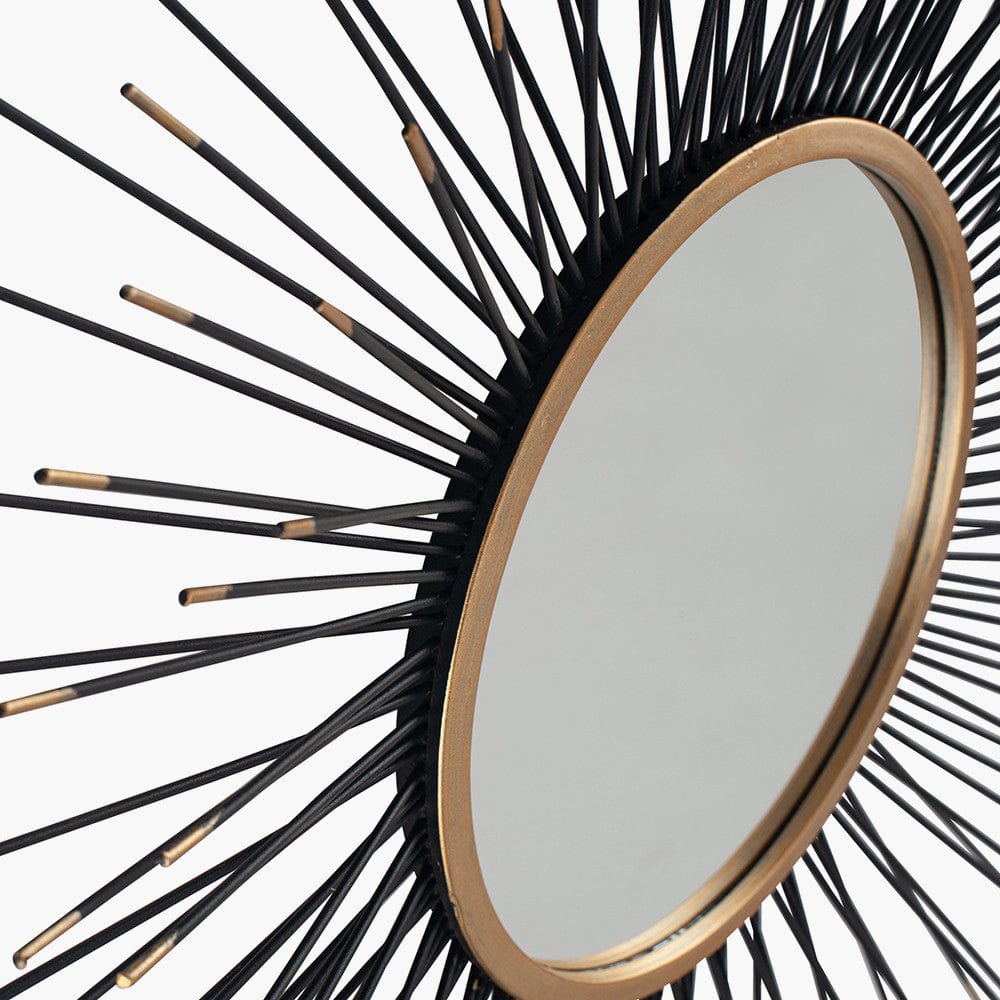 Black and Gold Metal Starburst Design Round Wall Mirror.
