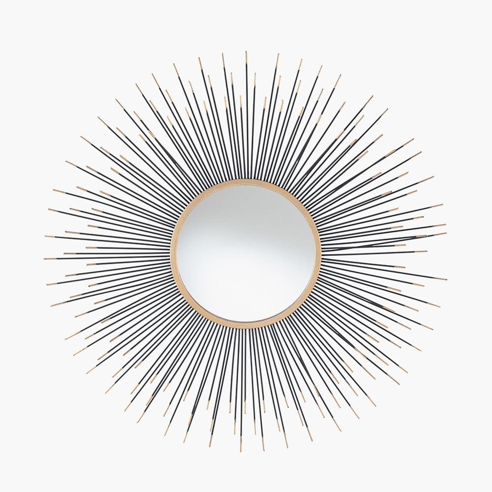 Black and Gold Metal Starburst Design Round Wall Mirror.