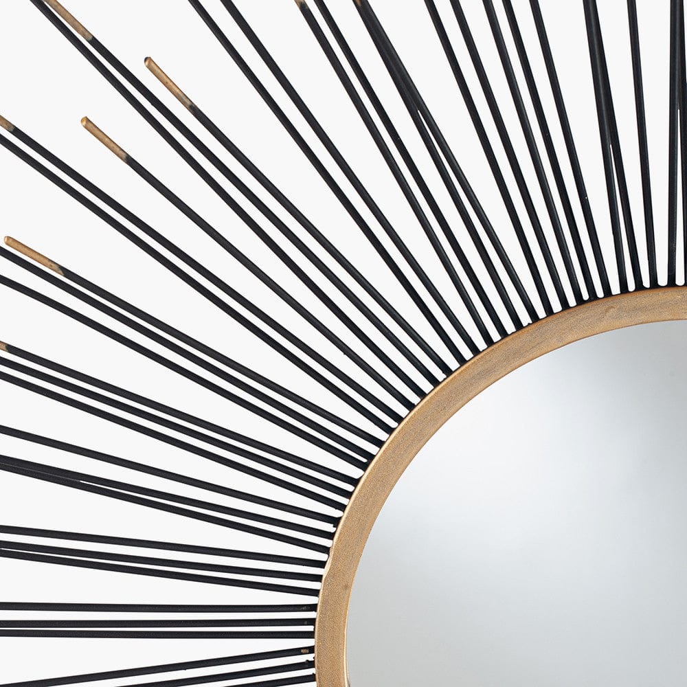 Black and Gold Metal Starburst Design Round Wall Mirror.