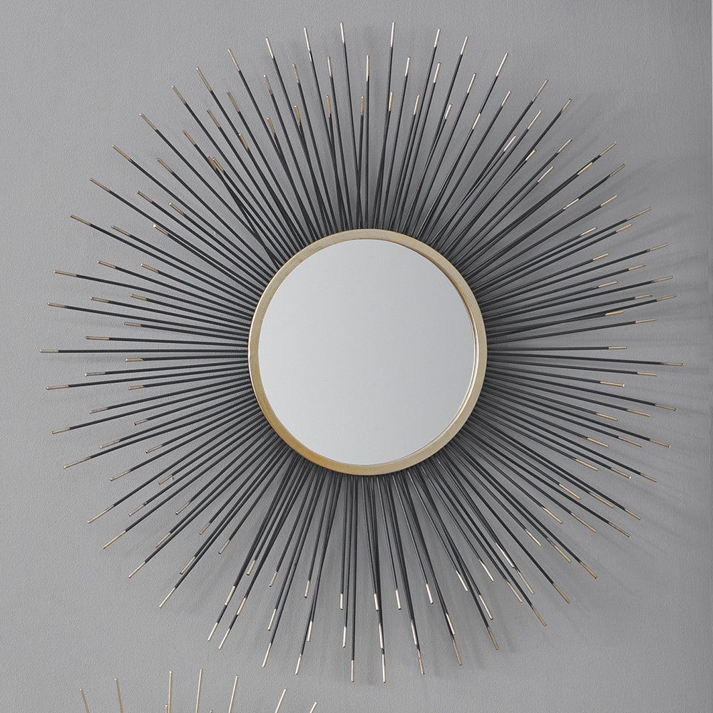 Black and Gold Metal Starburst Design Round Wall Mirror.