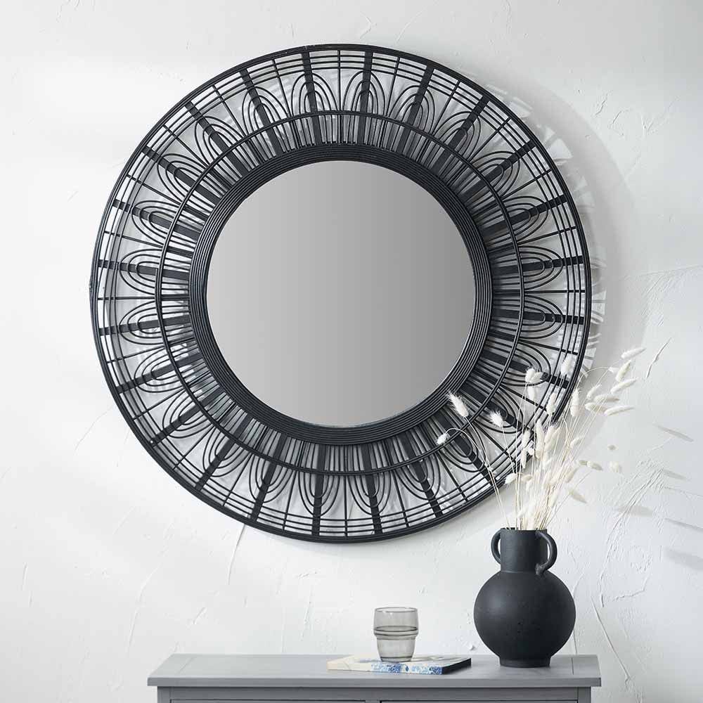 Pacific Lifestyle Mirrors Black Bamboo Frame Round Wall Mirror House of Isabella UK