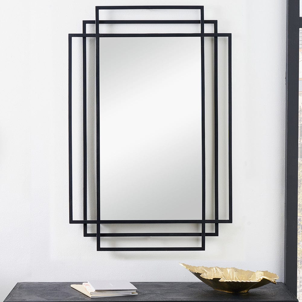 Pacific Lifestyle Mirrors Black Metal Art Deco Rectangular Wall Mirror House of Isabella UK