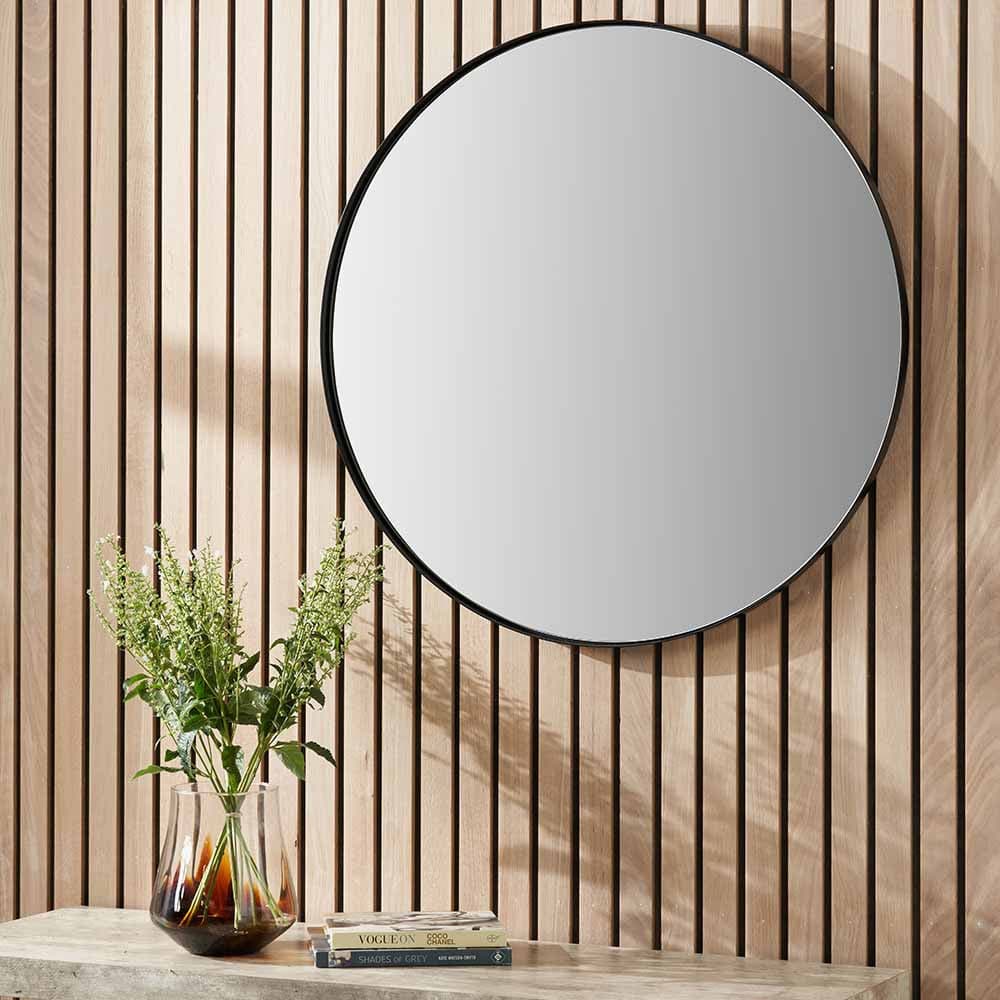 Pacific Lifestyle Mirrors Black Metal Slim Frame Round Wall Mirror Small House of Isabella UK