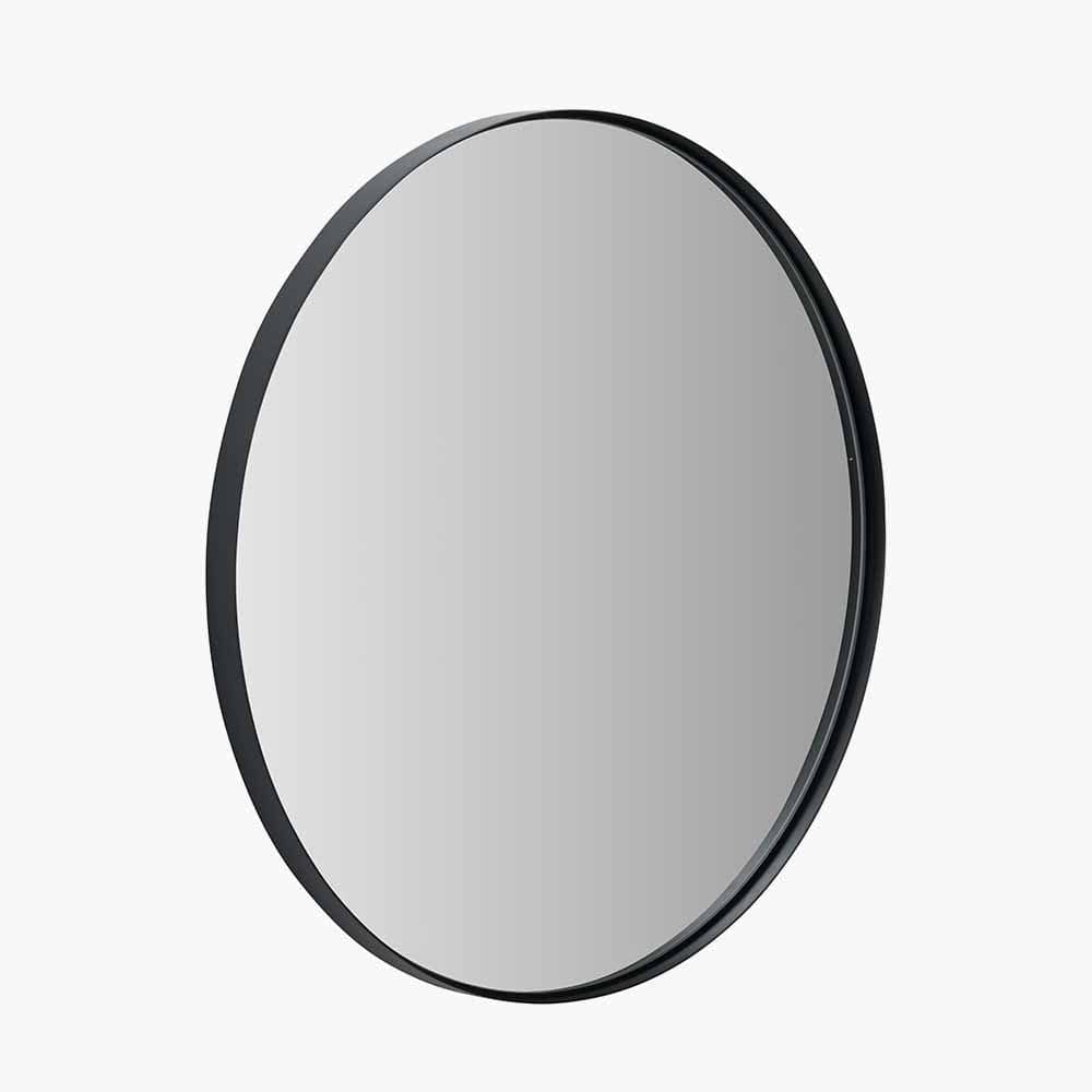 Black Metal Slim Frame Round Wall Mirror Small.