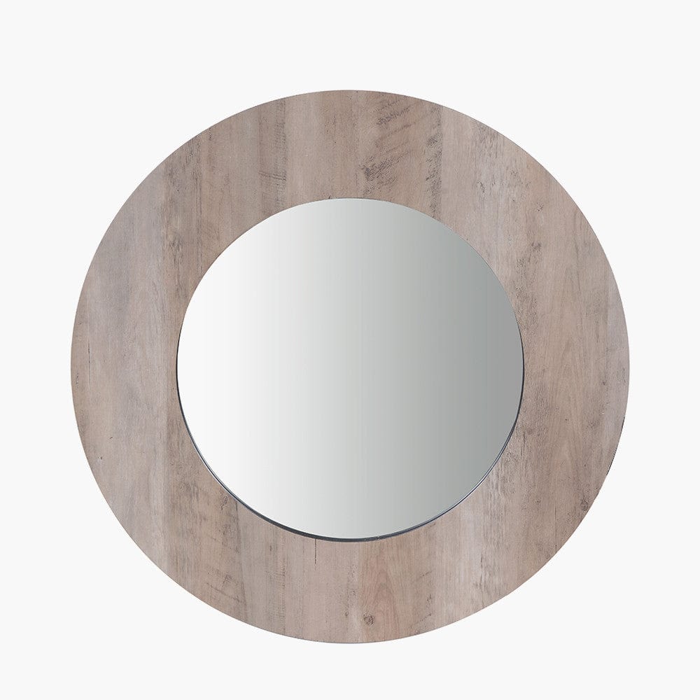 Brown Wood Veneer Round Wall Mirror.