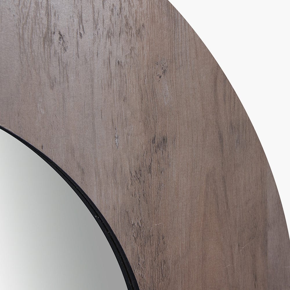 Brown Wood Veneer Round Wall Mirror.
