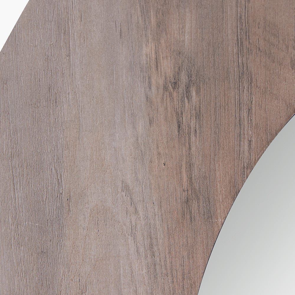 Brown Wood Veneer Round Wall Mirror.