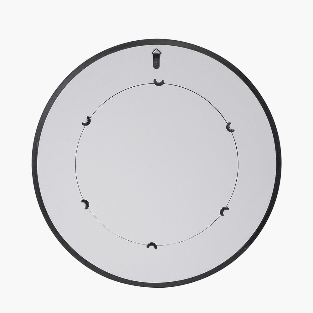 Brown Wood Veneer Round Wall Mirror.