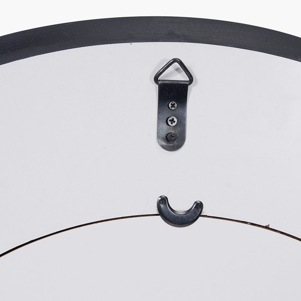 Brown Wood Veneer Round Wall Mirror.