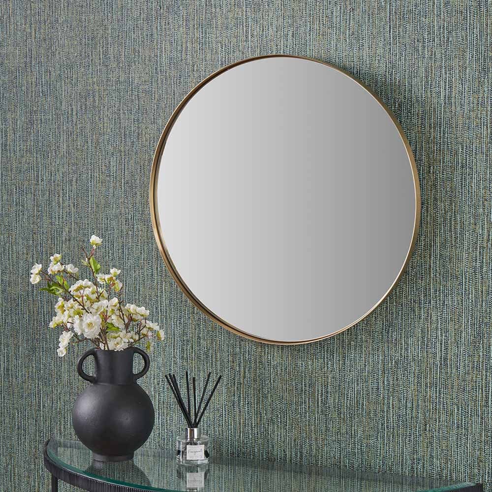 Pacific Lifestyle Mirrors Brushed Gold Metal Slim Frame Round Wall Mirror Small House of Isabella UK