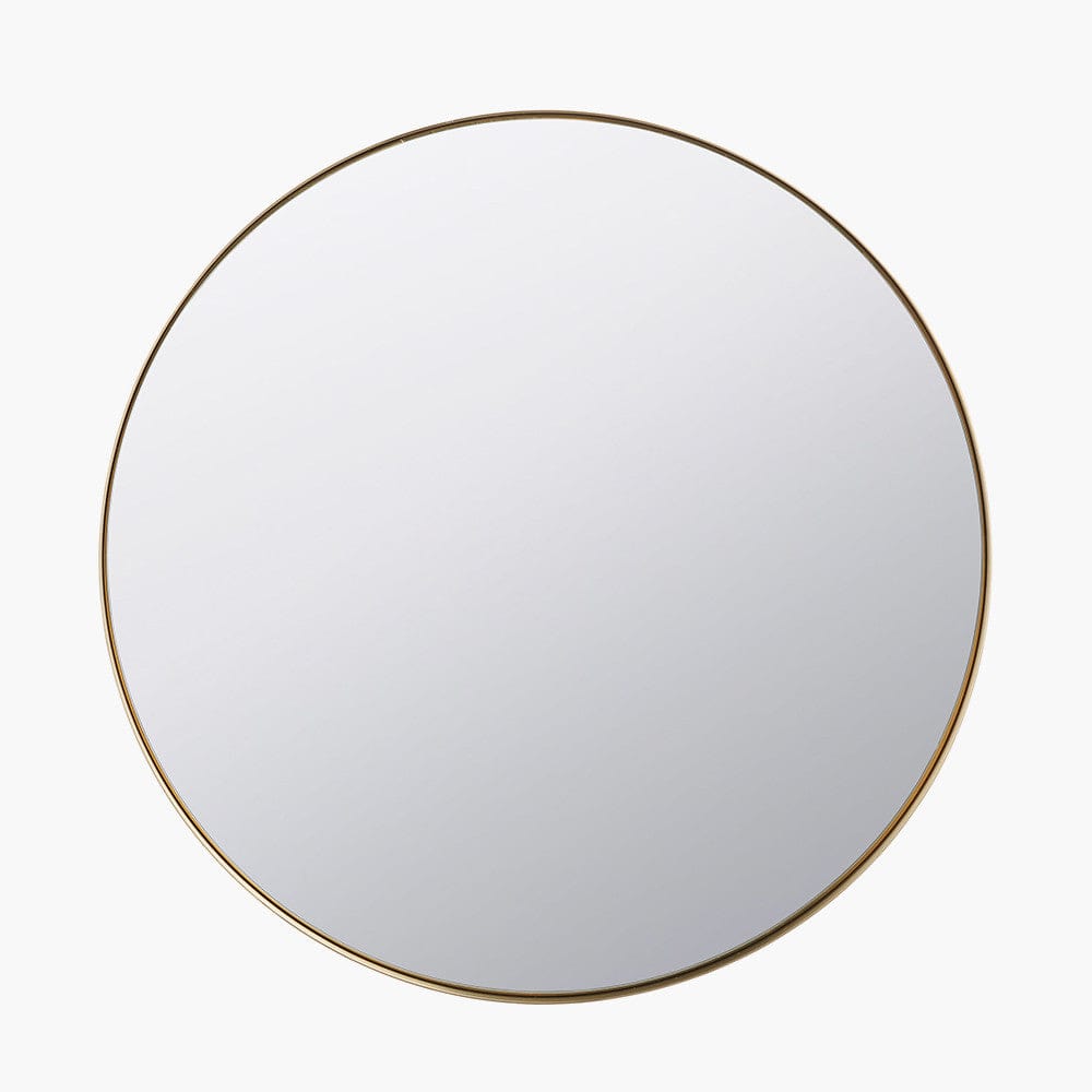 Brushed Gold Metal Slim Frame Round Wall Mirror Small.