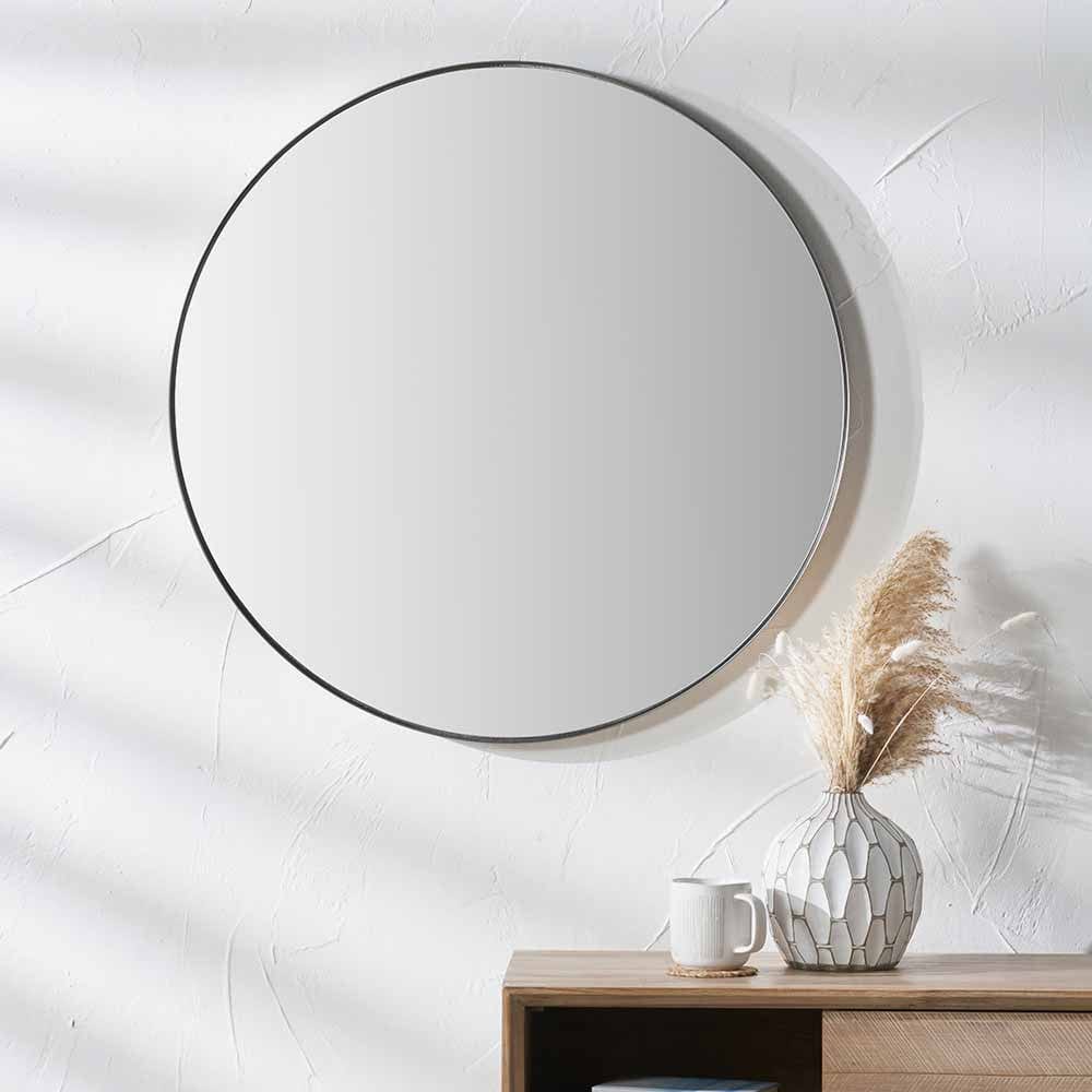 Pacific Lifestyle Mirrors Brushed Silver Metal Slim Frame Round Wall Mirror Small House of Isabella UK