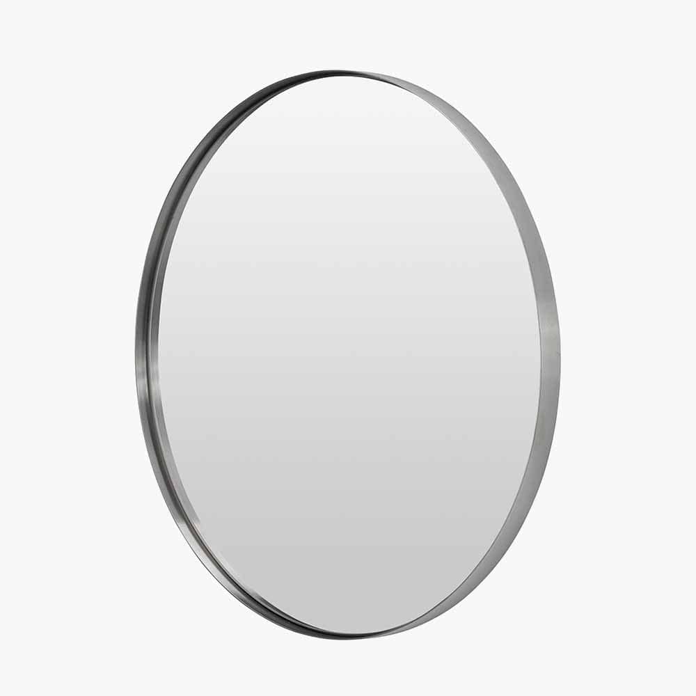 Brushed Silver Metal Slim Frame Round Wall Mirror Small.