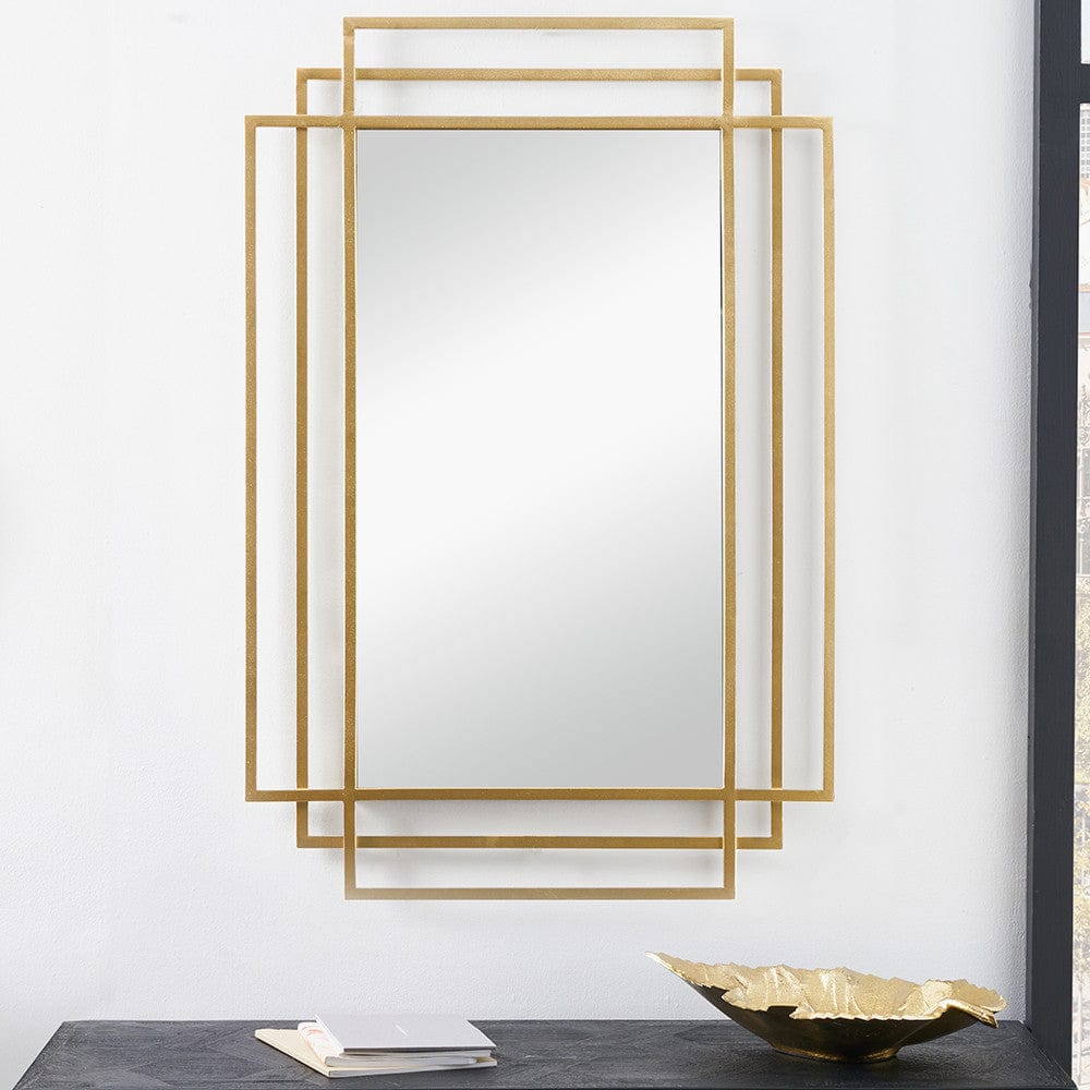 Pacific Lifestyle Mirrors Gold Metal Art Deco Rectangular Wall Mirror House of Isabella UK