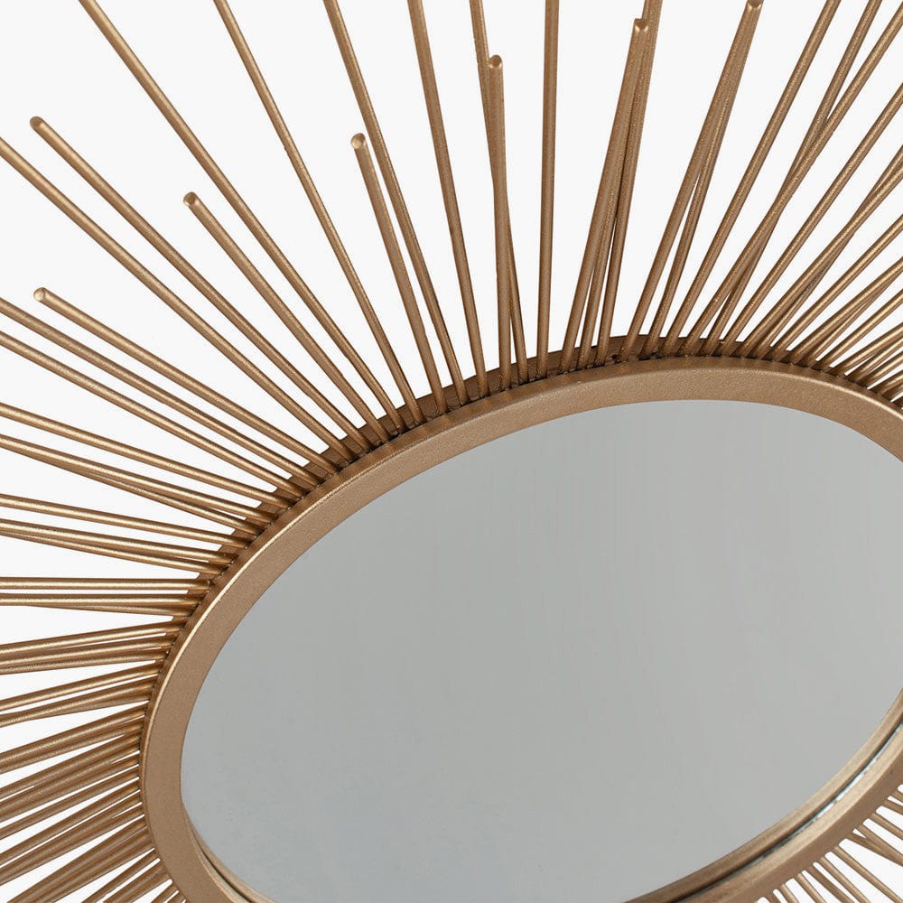 Gold Metal Starburst Design Round Wall Mirror.