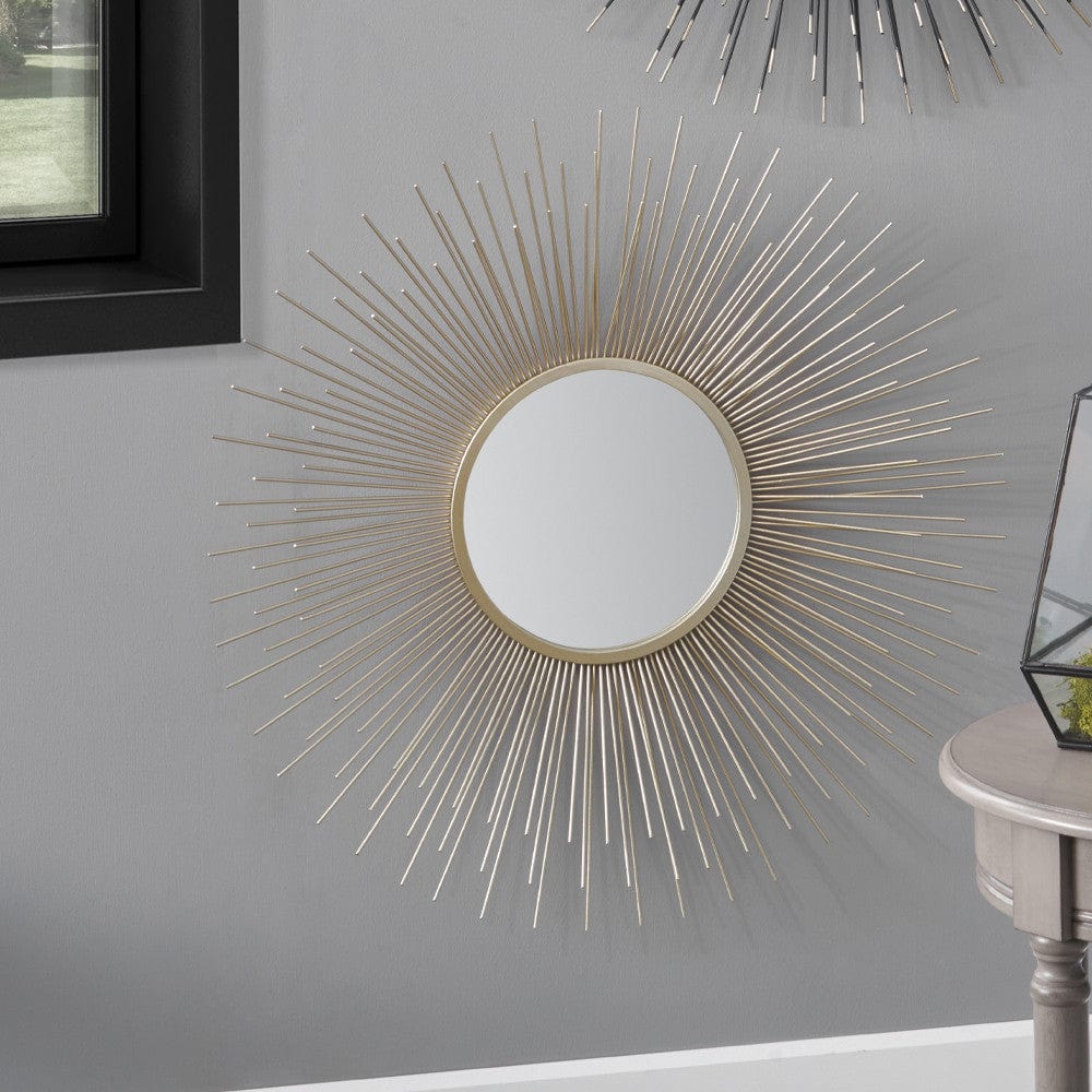 Gold Metal Starburst Design Round Wall Mirror.