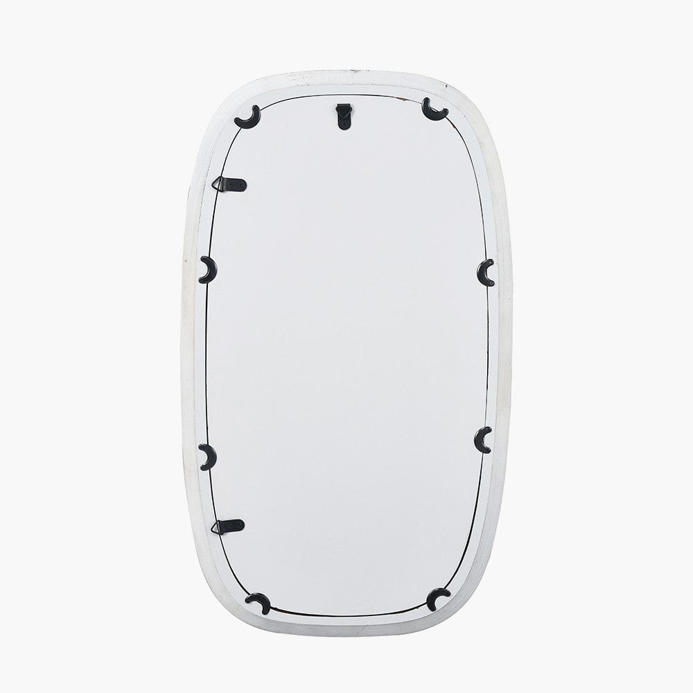 Grey Oak Wood Veneer Curved Edge Rectangular Wall Mirror.