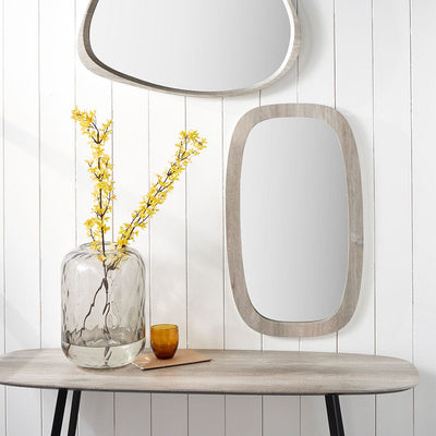 Pacific Lifestyle Mirrors Grey Oak Wood Veneer Curved Edge Rectangular Wall Mirror House of Isabella UK