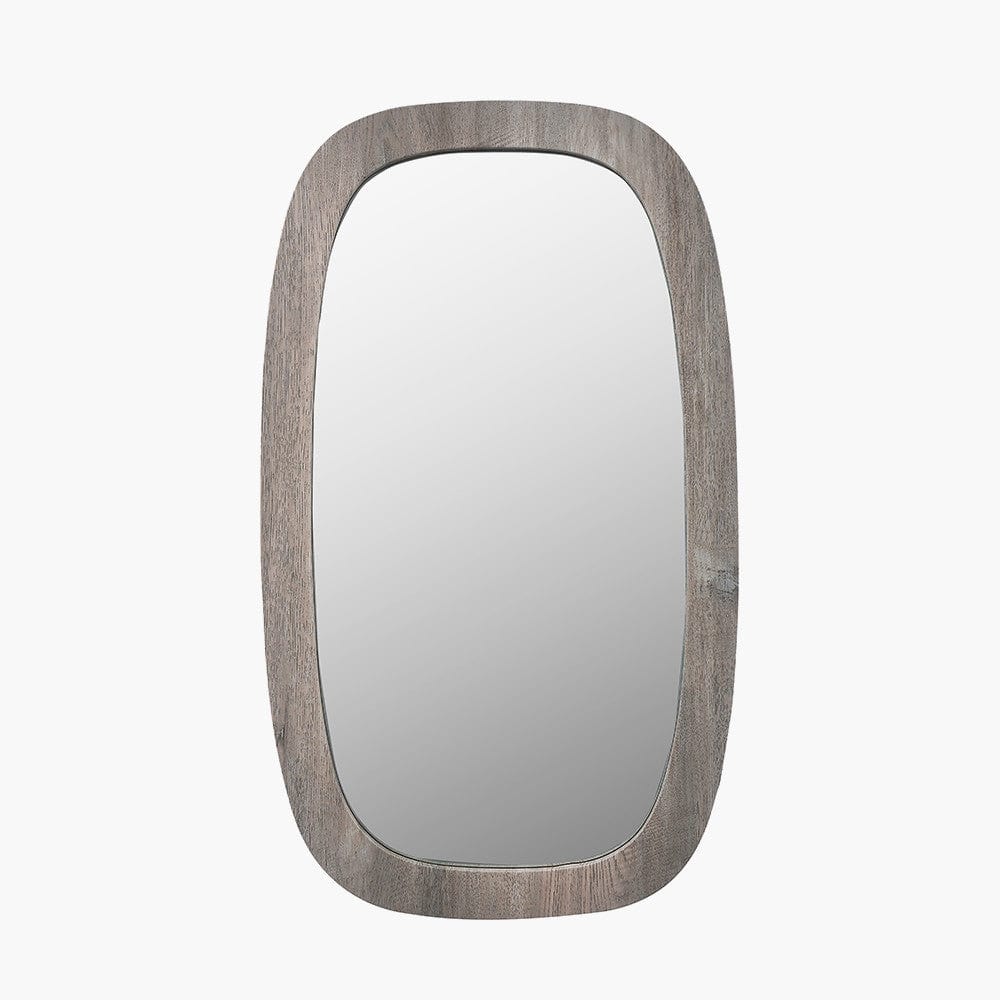 Grey Oak Wood Veneer Curved Edge Rectangular Wall Mirror.