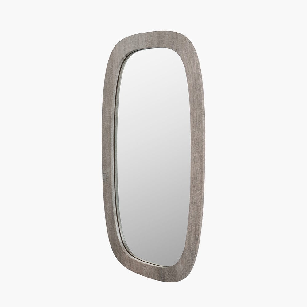Grey Oak Wood Veneer Curved Edge Rectangular Wall Mirror.