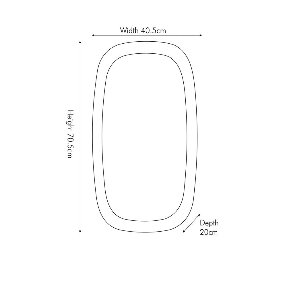 Grey Oak Wood Veneer Curved Edge Rectangular Wall Mirror.