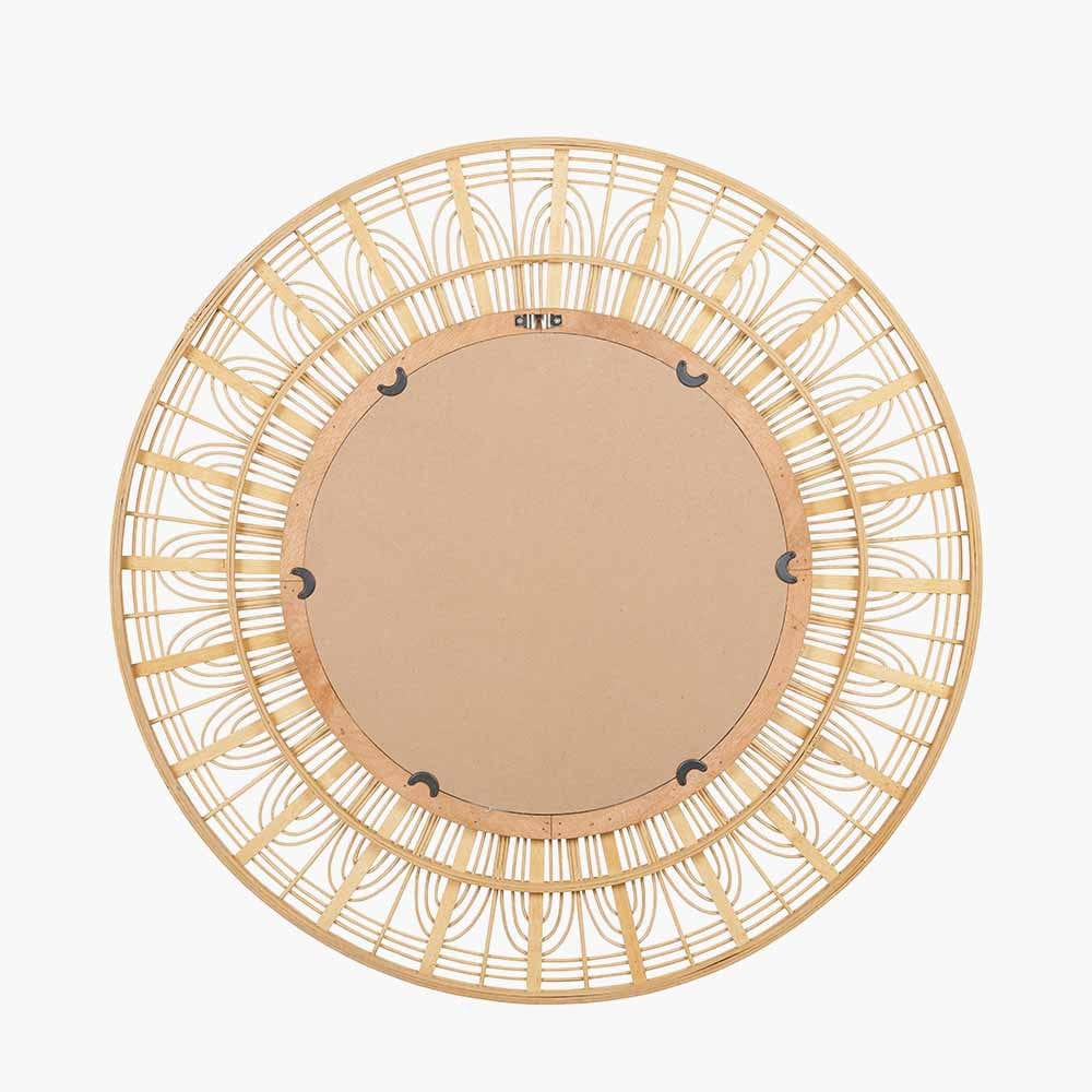 Natural Bamboo Frame Round Wall Mirror.