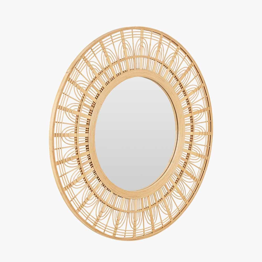 Natural Bamboo Frame Round Wall Mirror.