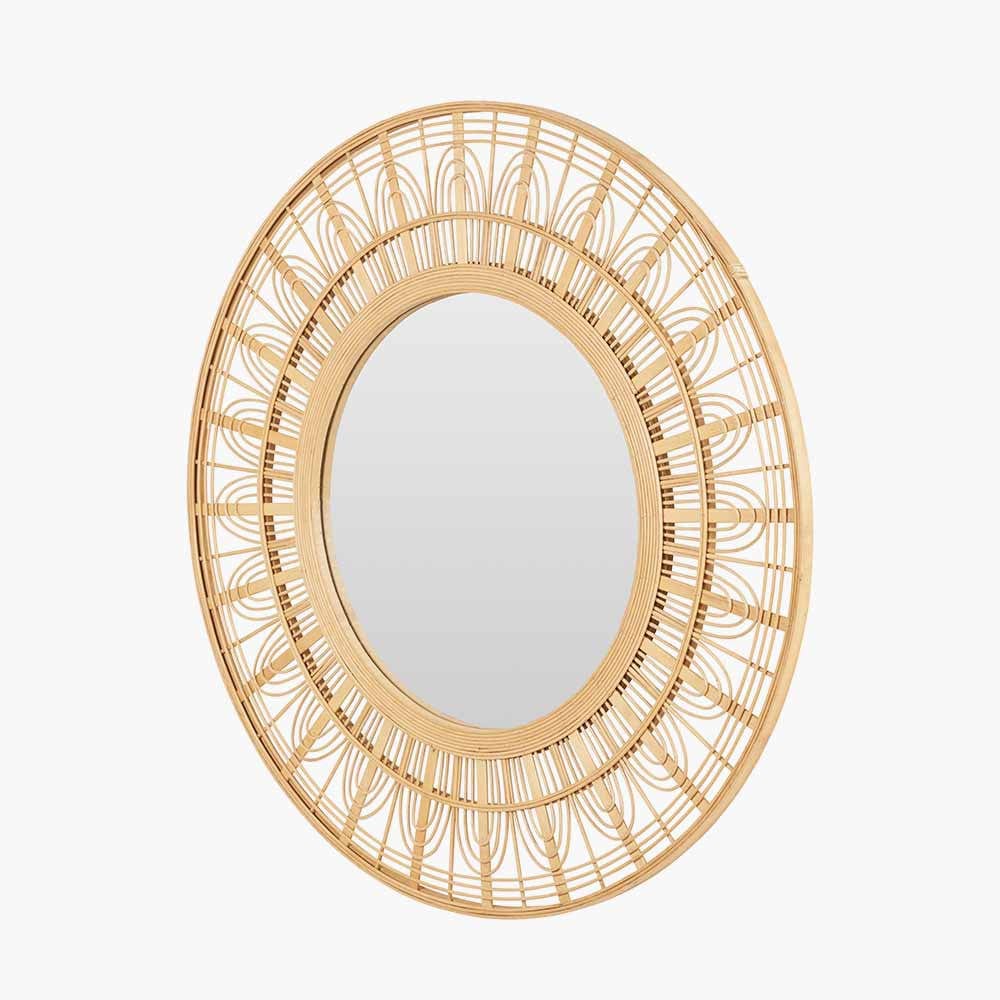 Natural Bamboo Frame Round Wall Mirror.