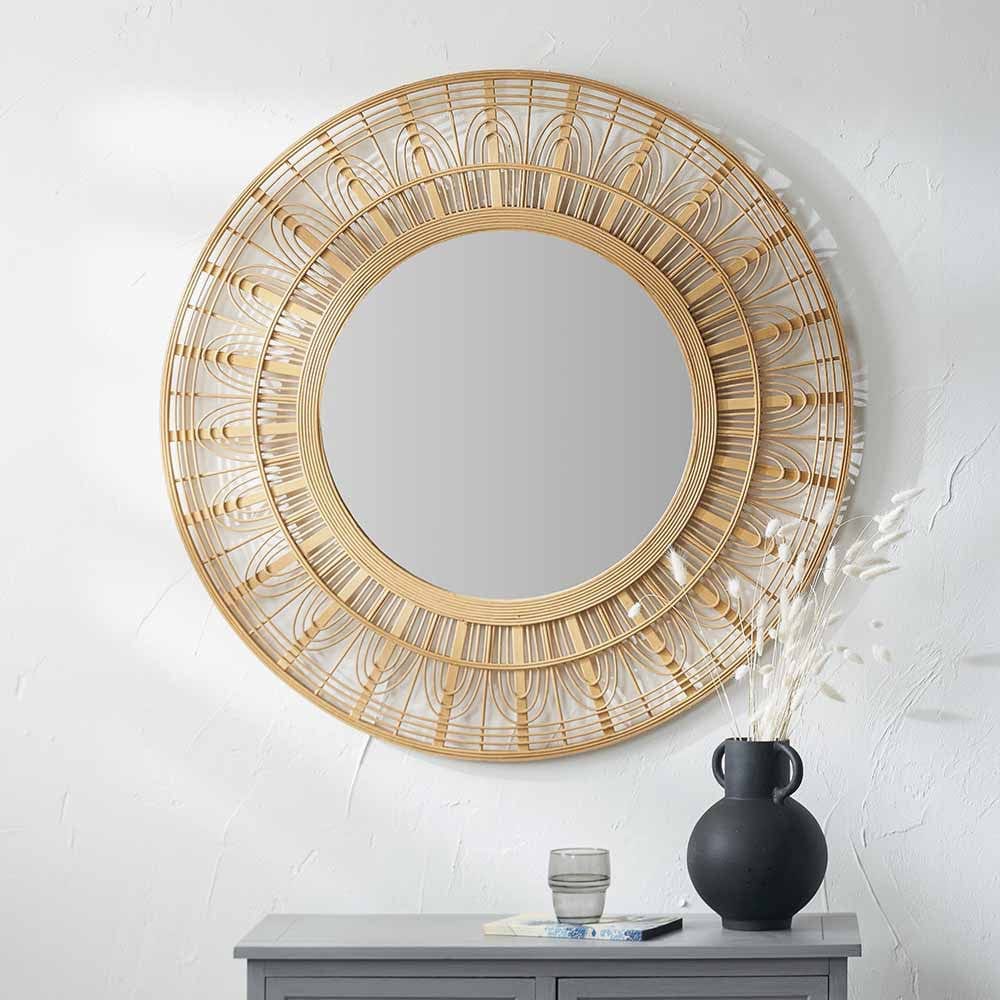 Pacific Lifestyle Mirrors Natural Bamboo Frame Round Wall Mirror House of Isabella UK