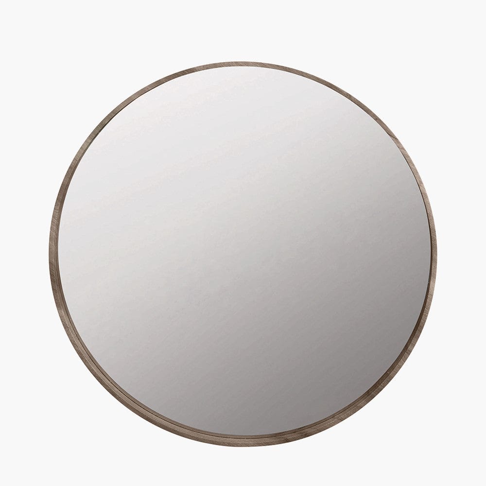 Natural Wood Veneer Slim Frame Round Mirror Large.