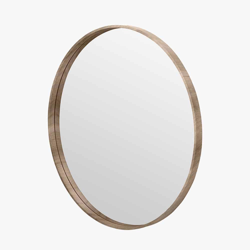 Natural Wood Veneer Slim Frame Round Mirror Large.